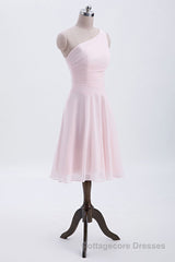 Short Pink One Shoulder Chiffon Homecoming Dress