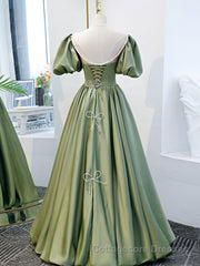 Simple Green Satin Long Prom Dress, Green Evening Dress