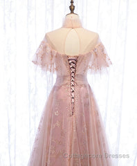 Pink Tulle Lace Long Prom Dress, Pink Tulle Formal Dress, 2