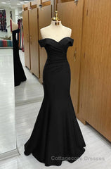 Long Navy Prom Dress Mermaid Off-the-Shoulder Sweetheart Sleeveless