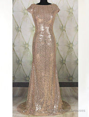 Floor-Length/Long Bateau Neck Column/Sheath Sequined Prom Dresses