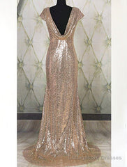 Floor-Length/Long Bateau Neck Column/Sheath Sequined Prom Dresses