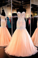 Floor-Length/Long Mermaid/Trumpet Sweetheart Tulle Prom Dresses