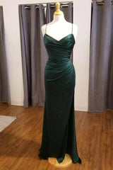 Hunter Green V-Neck Mermaid Long Formal Dresses