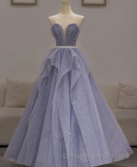 Purple Sweetheart Neck Tulle Sequin Long Prom Dress, Tulle Formal Dress