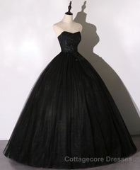 Black Sweetheart Neck Tulle Long Prom Dress, Black Evening Dress