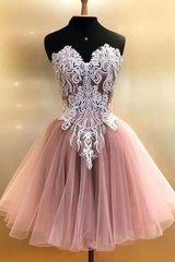 Sweetheart Appliqued Pink Tulle Homecoming Dresses