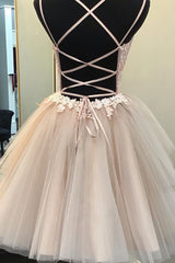 Blush Ball Gown Strappy Appliqued Homecoming Dress