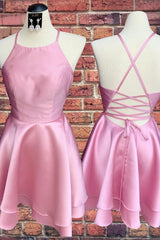 Simple Straps Short Pink Homecoming Dresses