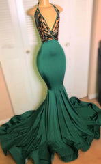 Dark Green Halter 2025 Prom Dresses