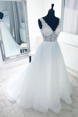 See-Through Lace Top White Wedding Dresses