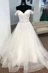 Off the Shoulder Pleated Wedding Dresses with Beaded Waist