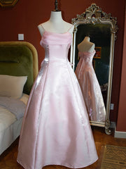 Pink Vintage Shimmering Satin Spaghetti Straps Gown Princess Dresses