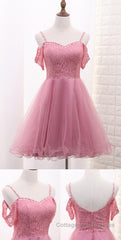 Chic Tulle Lace Spaghetti Strap With Beading Homecoming Dresses