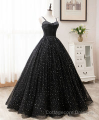 Black Sweetheart Tulle Long Prom Dress, Black Tulle Formal Dress