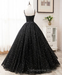 Black Sweetheart Tulle Long Prom Dress, Black Tulle Formal Dress