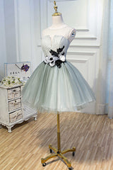 Princess Light Green Flower Sheer Back A-Line Short Party Dress