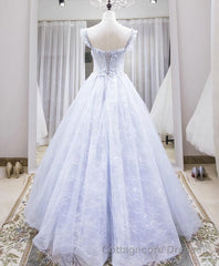 Light Blue Tulle Lace Long Prom Dress, Blue Evening Dress