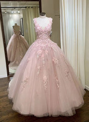 pink tulle customize long a line sweet 16 prom Dresses formal Dresses