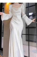 Elegant Mermaid Prom Dress Satin White Long Evening Dress