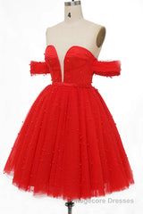 Red Off-the-Shoulder Bustier A-Line Short Homecoming Dress