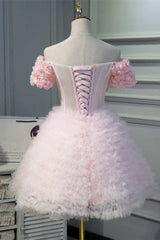 Pink Off-the-Shoulder Multi-tiered A-Line Homecoming Dress