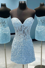 Blue Appliques Strapless Short Party Dresses