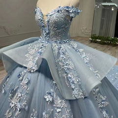 Blue Off Shoulder Ball Gown Prom Dresses Sweet 16th Dresses