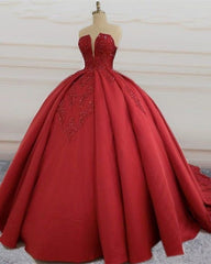 Red ball gown long prom Dresses, evening Dresses,party Dresses, formal Dresses