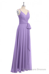 Lavender Spaghetti Straps Tie-Side Long Formal Dress