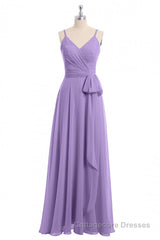 Lavender Spaghetti Straps Tie-Side Long Formal Dress