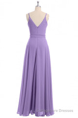 Lavender Spaghetti Straps Tie-Side Long Formal Dress