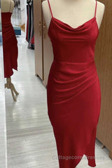 Red Cowl Neck Spaghetti Straps Bodycon Formal Dress