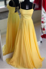 Simple Spaghetti Straps Yellow Long Party Dresses