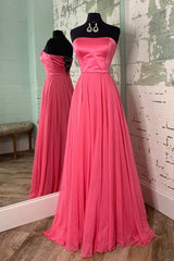 Simple Strapless Lace-Up Watermelon Prom Dresses