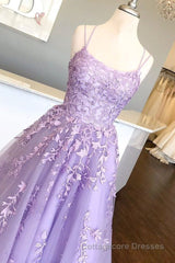 Princess Straps Long Prom Dress with Lace Appliques