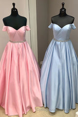 Elegant Off the Shoulder Satin Beaded Long Prom Dress