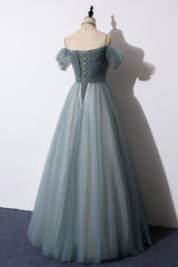 Off the Shoulder Grey Tulle Prom Dress