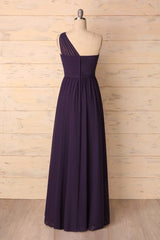 Elegant One Shoulder Plum Bridesmaid Dress