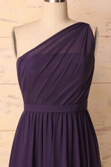 Elegant One Shoulder Plum Bridesmaid Dress