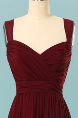 Elegant Pleated Burgundy Bridesmaid Dress with Keyhole