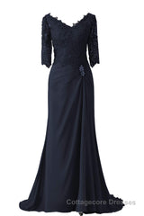 V-Neck Half Sleeve Plum Mother of Bridal Dress