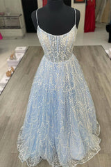 Princess A-line Light Blue Formal Dresses