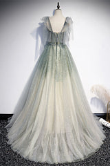 Princess Dusty Green Beaded Formal Dress