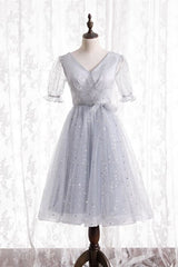 Short Sleeves Silver Short Pink Dresses