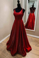 Elegant Red Straps Satin Prom Dresses