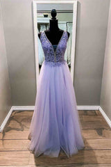 Elegant Beaded Lavender Formal Dresses