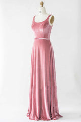 Simple Boat Neck Velvet Long Bridesmaid Dress