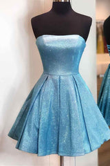 Strapless Blue A-line Short Homecoming Dresses