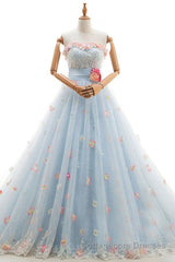 Charming Light Blue Tulle Sweetheart Ball Gown Court Train Wedding Dresses